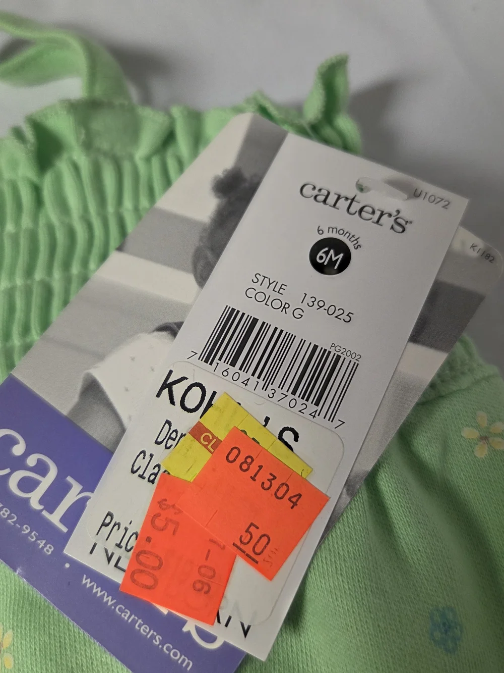 Carter's Vintage Light‎ Green Floral Baby Romper 3/6 Months
